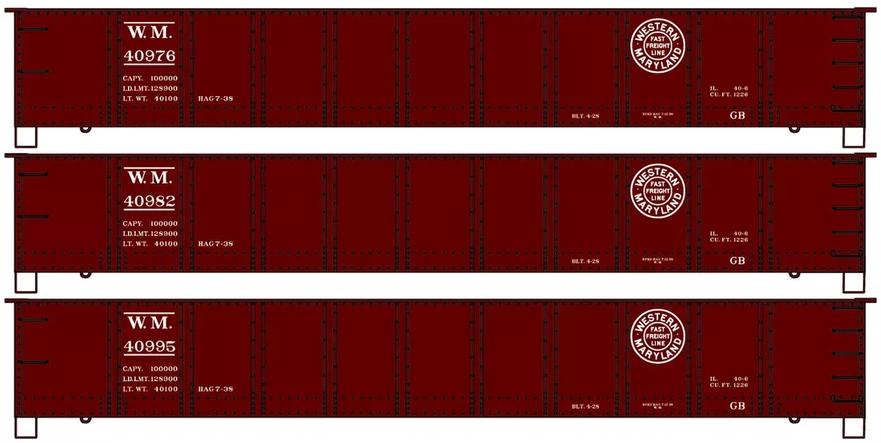 Accurail 37574 HO Scale 41' AAR Steel Gondola Kit 3 Pack Western Maryland WM