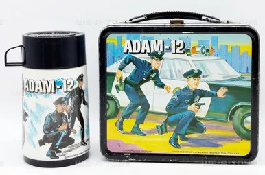Adam-12 Adam 12 Tin Metal Lunchbox and Thermal Cup 1972 Aladdin USED