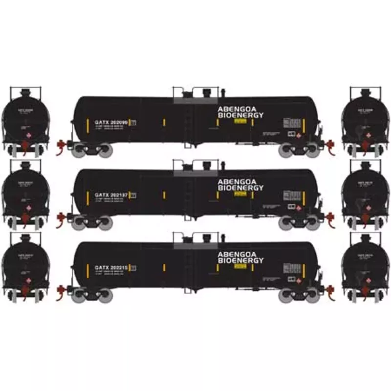 Athearn 29887 HO 30,000 Gallon Ethanol Tank Car, 3-Pack, Abengoa Bioenergy, GATX,
