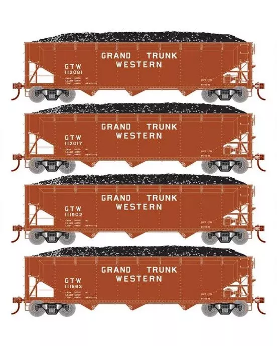 Athearn RTR 33088 HO Scale 40' Offset Coal Hopper W/Load Grand Trunk Western GTW