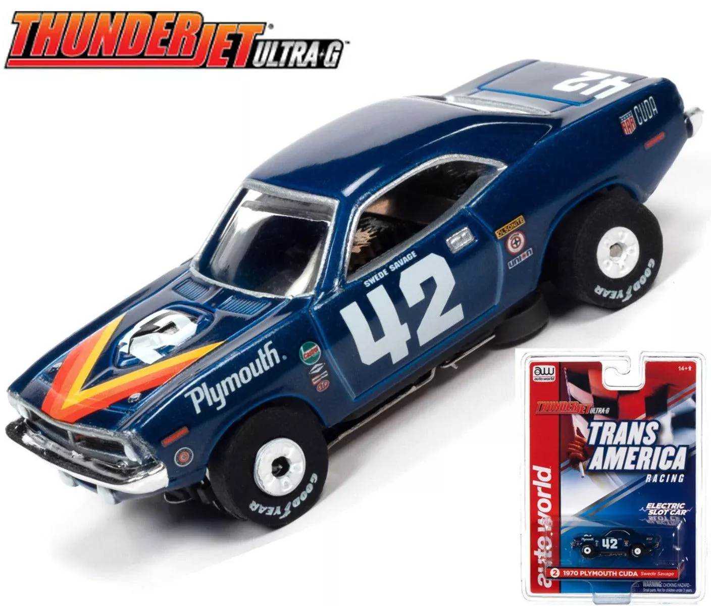 Auto World Thunderjet R32 Swede Savage 1970 AAR Plymouth Barracuda HO Slot Car