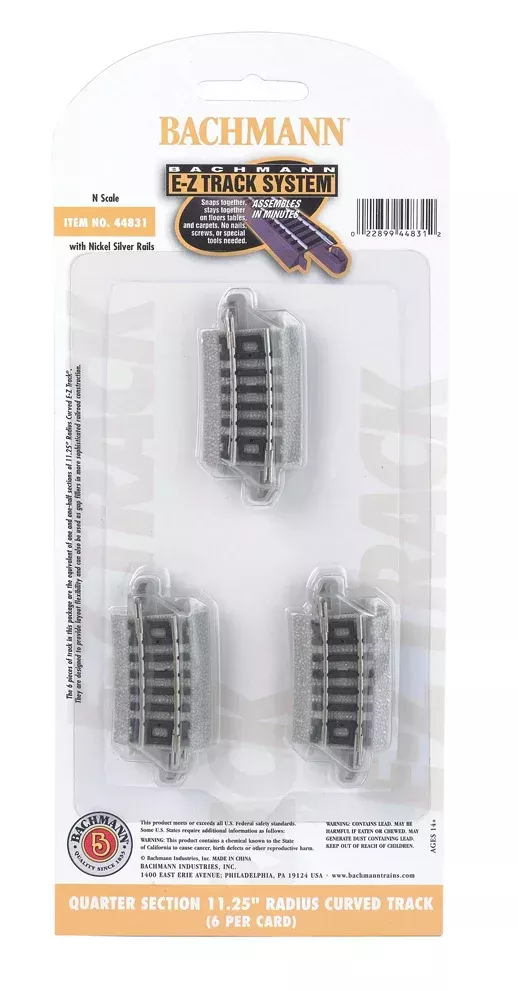 Bachmann 44831 N Scale E-Z Track 11.25″ Radius 1/4 Curve