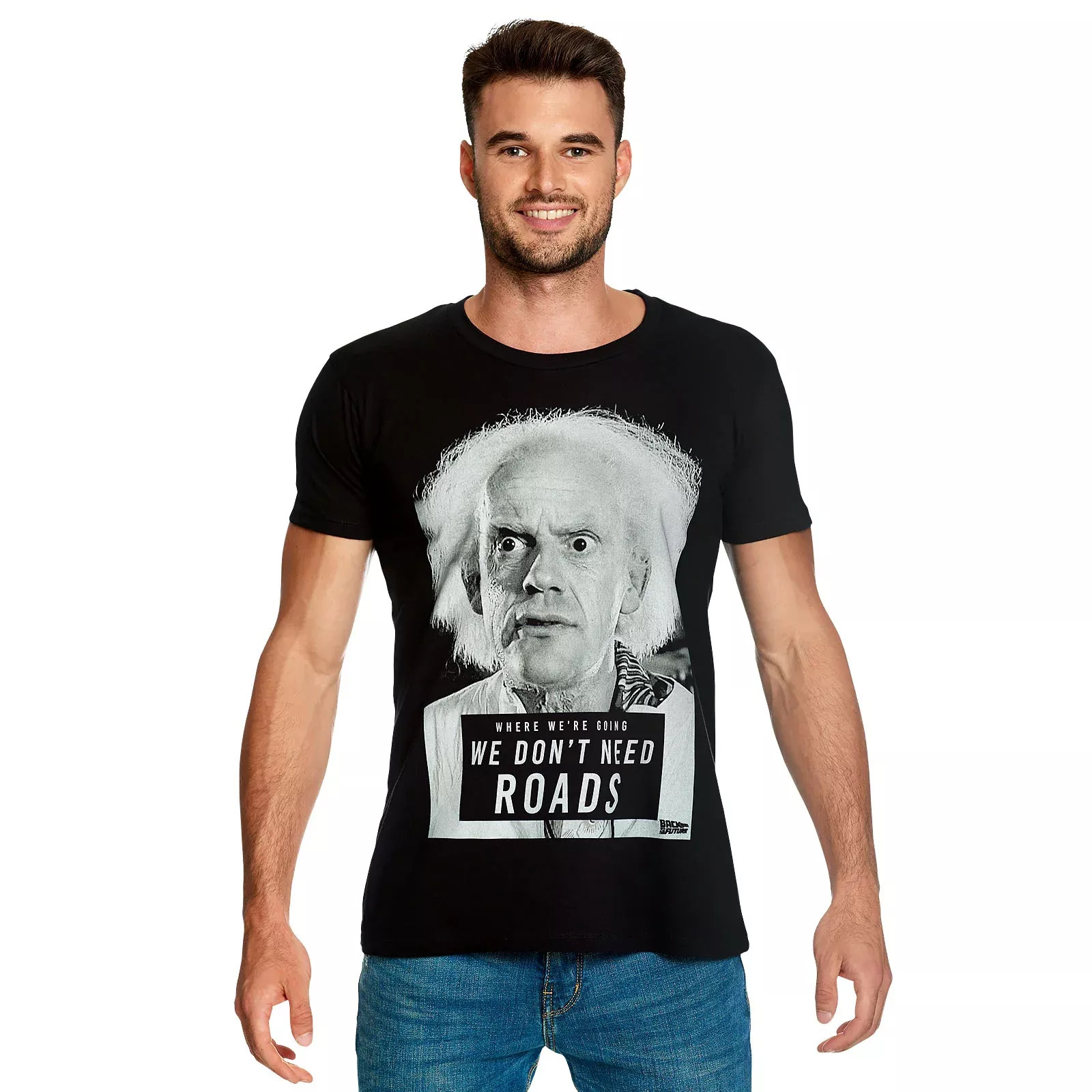 Back to the Future - Doc Brown We Don't Need Roads T-Shirt Black
