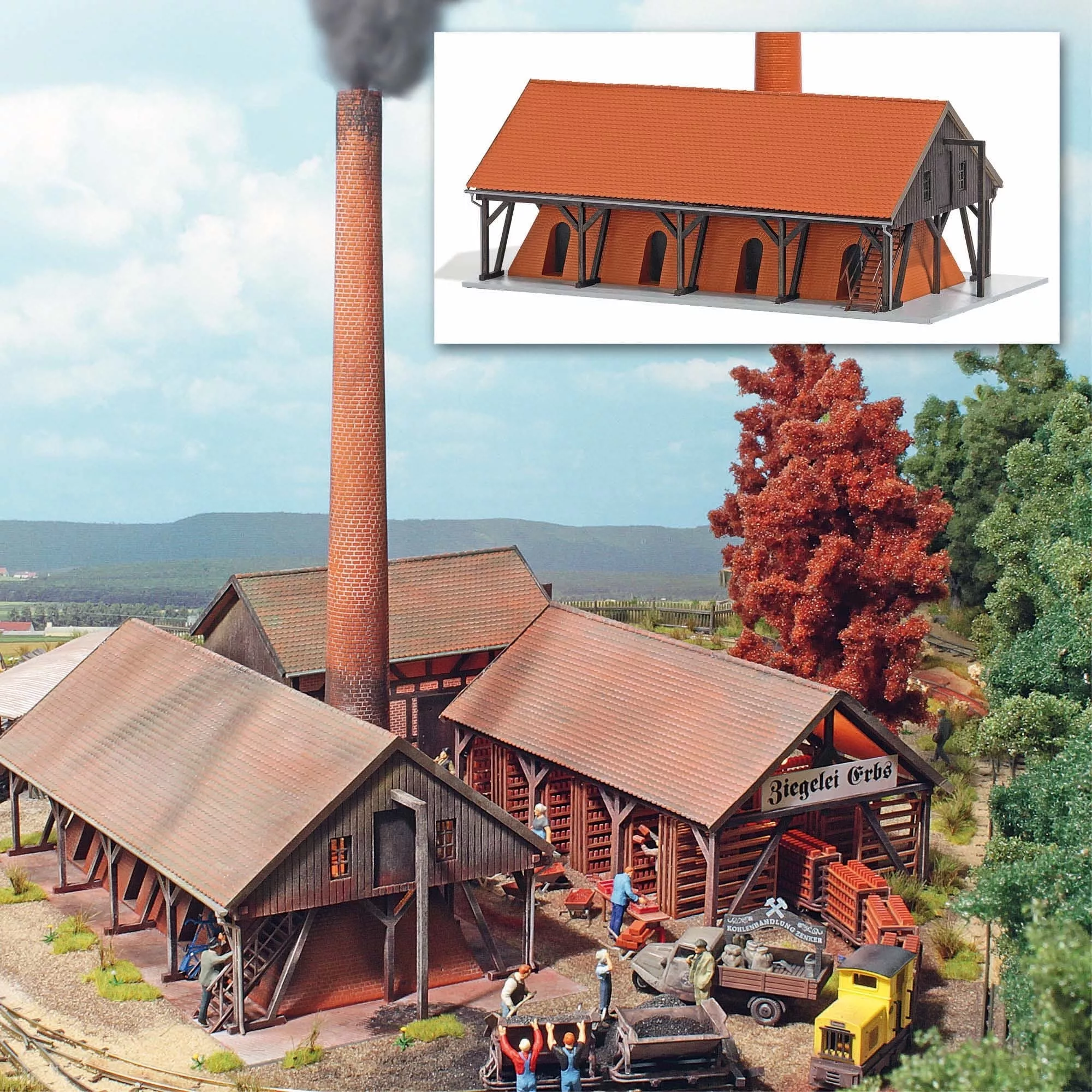 Busch 1550 HO Scale Brick Ring Kiln with Smokestack Kit