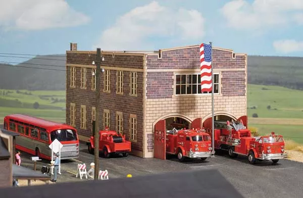 Busch 9732 HO Scale Clinker Brick Fire Station Laser-Cut Kit