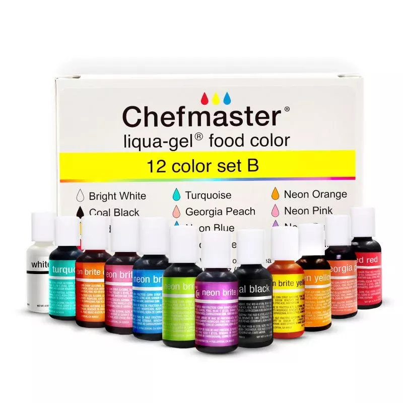 Chefmaster LIQUA-GEL 12 Color Kit Food Coloring (# 13437) 0.70 OZ (20 ml) (SET B )