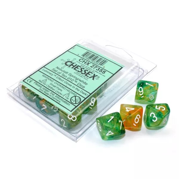Chessex 10 D10 Polyhedral Dice Nebula Spring WhiteLuminary CHX27355