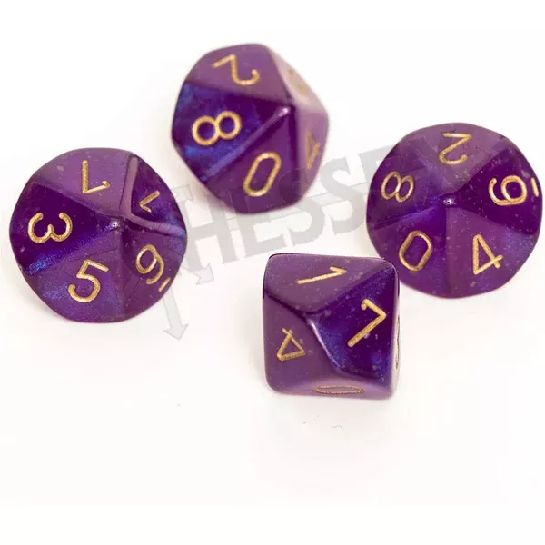 Chessex 10 Set Polyhedral Dice Borealis Royal Purple Gold Luminary D10s CHX27387