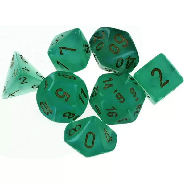 Chessex 7 Set Polyhedral Dice Borealis Light Green Gold Luminary CHX27575