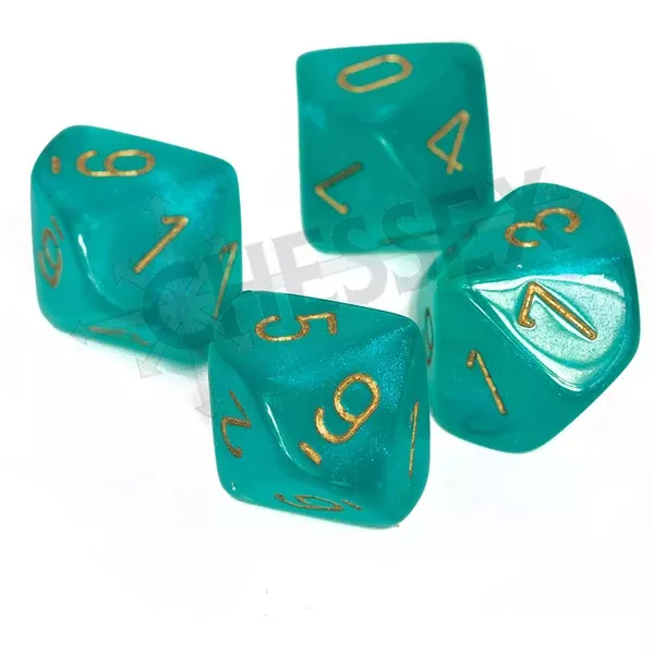 Chessex 7 Set Polyhedral Dice Borealis Teal Gold Luminary D10s CHX27385