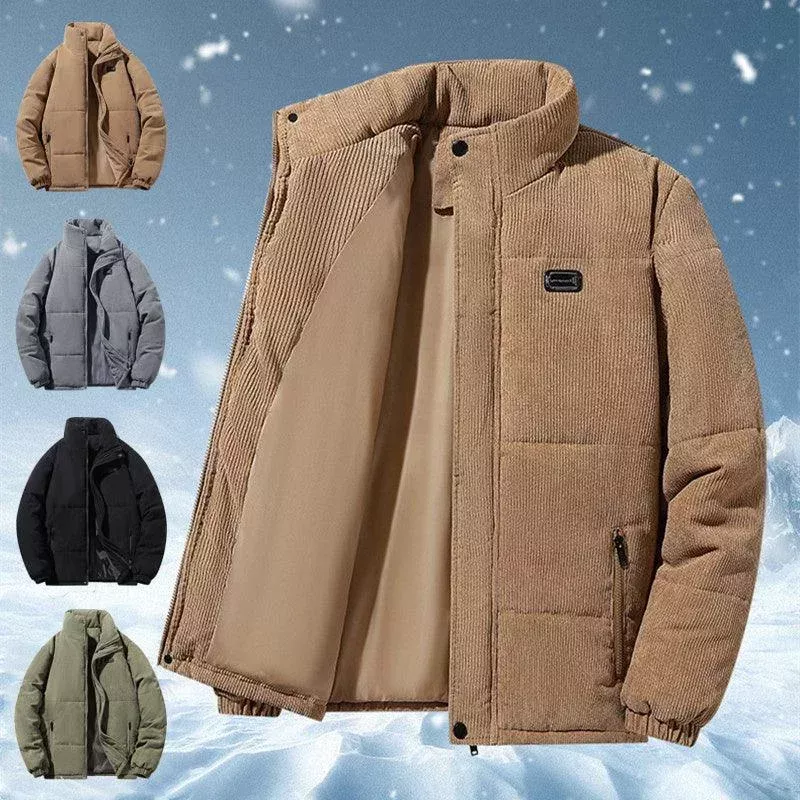 corduroy cotton-padded jacket for men fleece-lined warm and breathable