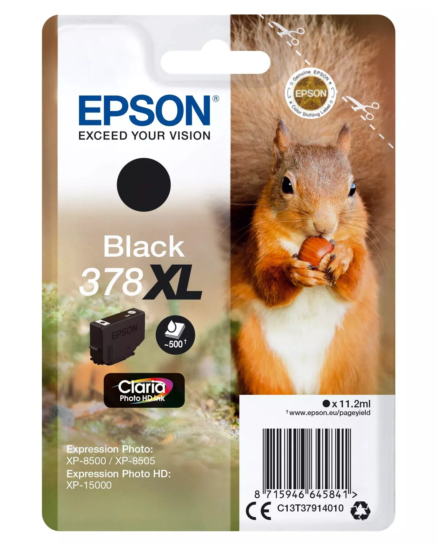 Epson 378XL Black Squirrel High Yield Genuine, Claria Photo HD Ink Cartridge