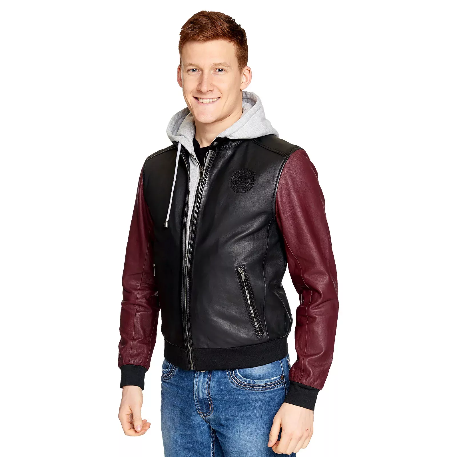 Flash - Logo leather jacket with hood