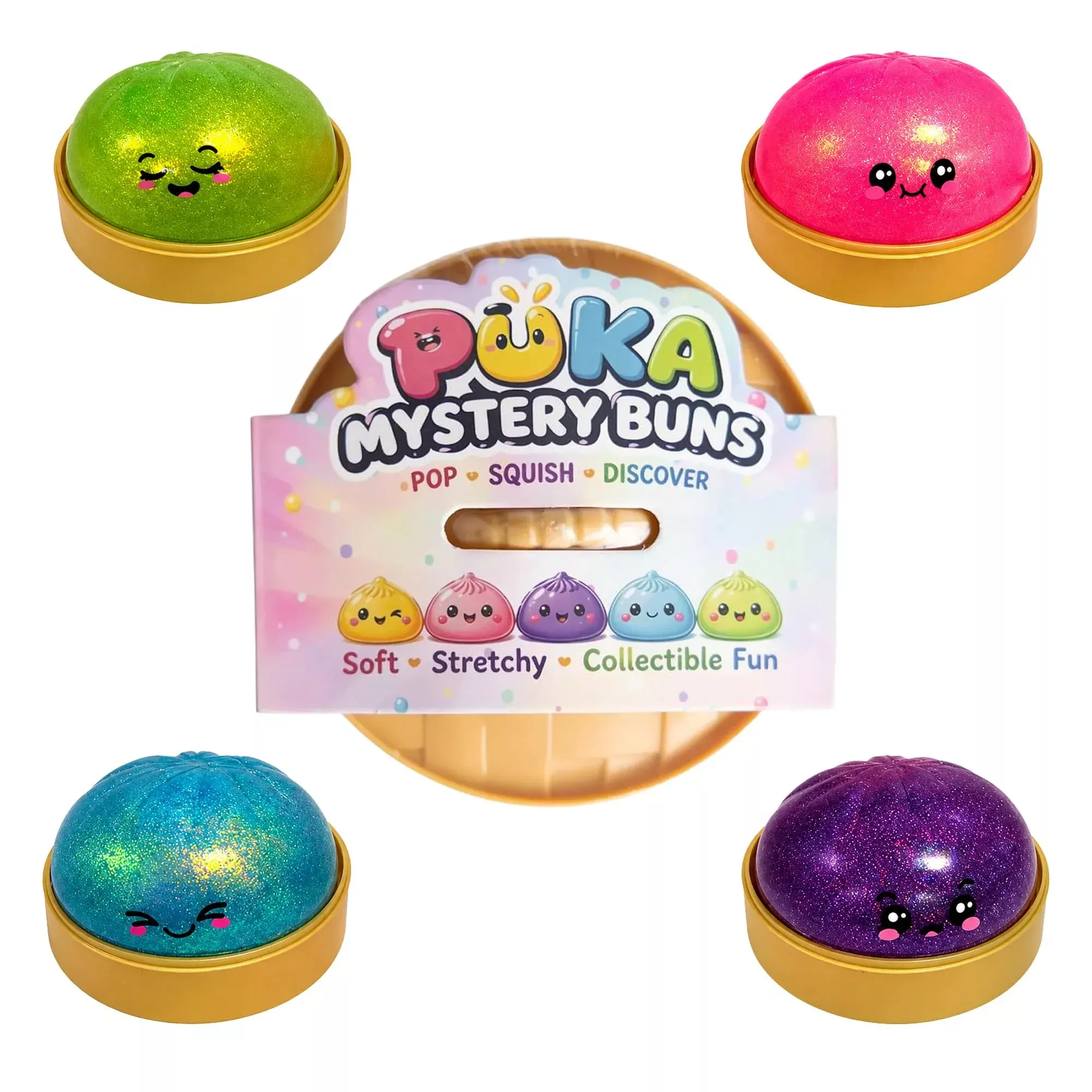 Glitter Puka Buns 3.5-Inch Mystery Pack Squishy | Random Set Of 4