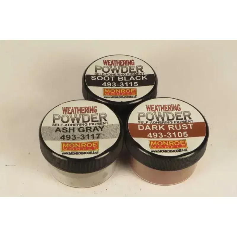 Grime & Rust Weathering Powder Set -- 1 Each: Soot Black, Ash Gray, Dark Rust