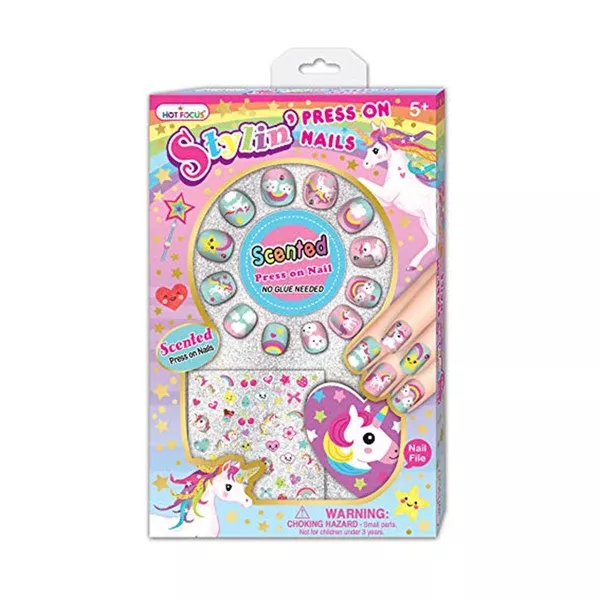Hot Focus Scented Stylin' Press On Nails Unicorn Set