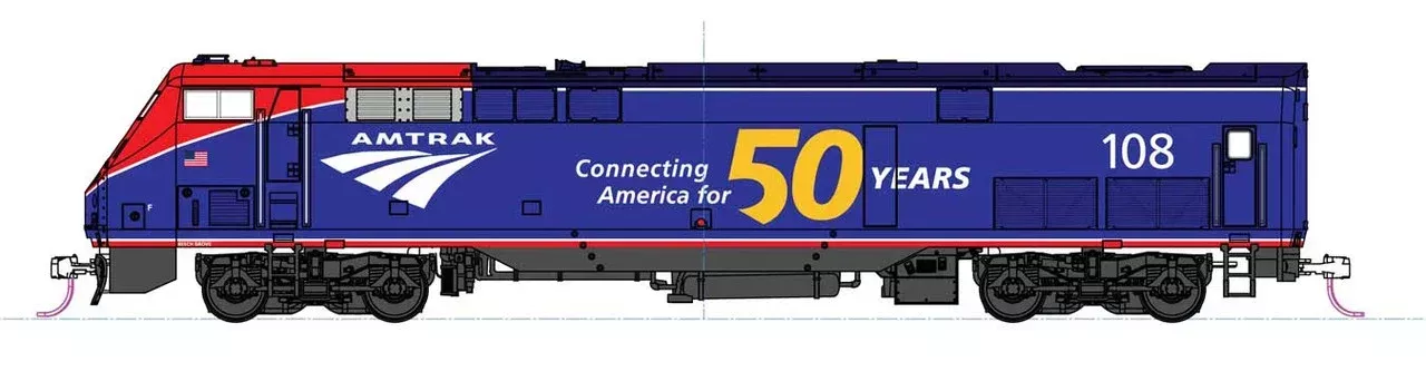 Kato 37-6115 GE P42 – Amtrak #108 (50th Anniversary Phase VI, blue, red) Standard DC HO Scale
