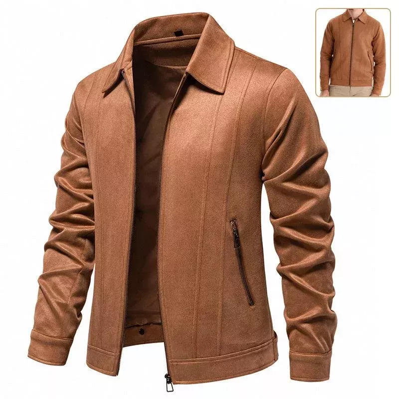 lapel zipper jacket autumn and winter solid suede coat men’s clothing