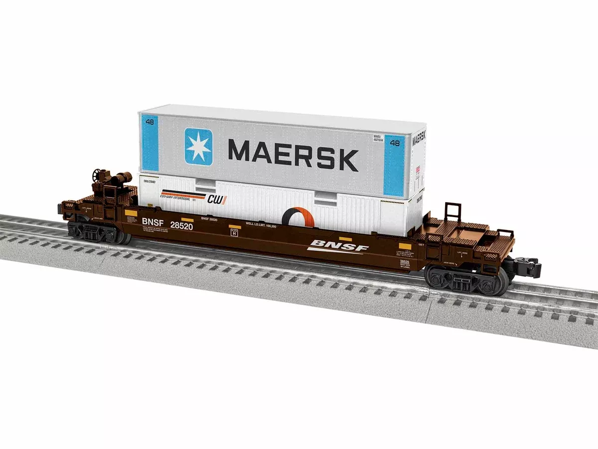 Lionel 1928520 O Gauge Maxi-Stack Well Car with Containers BNSF 28520