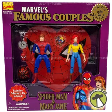 Marvel Famous Couples Spiderman and Mary Jane Figures Accessories and Pin NRFP