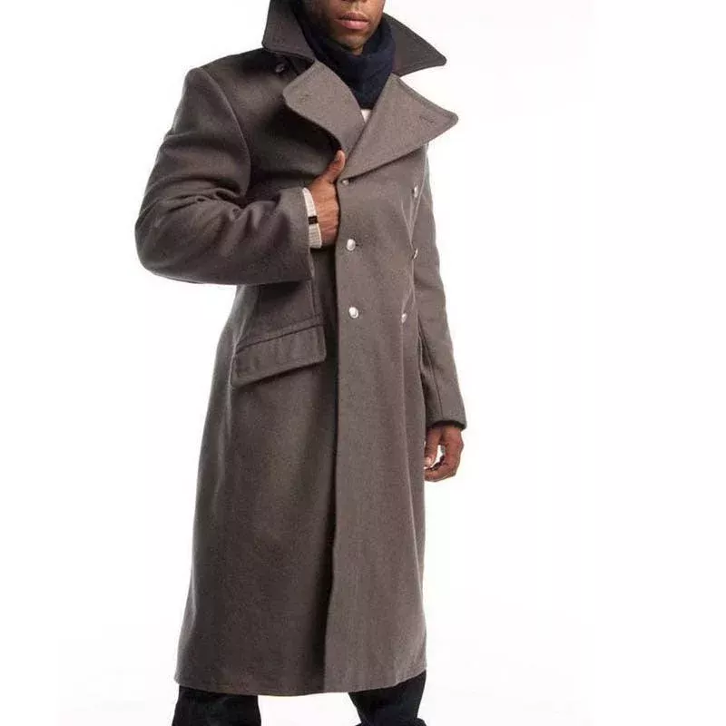 men’s contrast collar woolen long coat