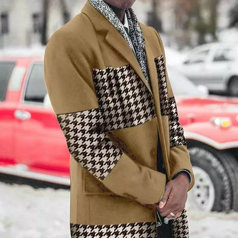 men’s woolen splicing casual windbreaker woolen coat