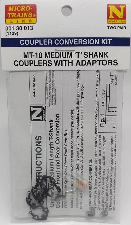 Micro-trains 001 30 013 (1129) N Scale "T" Shank .275" .7cm (Medium) Truck Mount Couplers