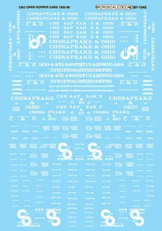 Microscale Decals 87-1045 HO Scale Chesapeake & Ohio C&O Open Coal Hoppers
