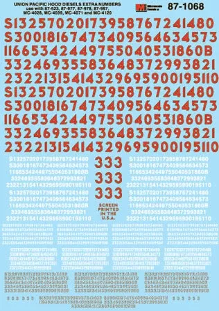 Microscale Decals 87-1068 HO Scale Union Pacific UP Diesels Extra Number Set