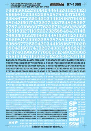 Microscale Decals 87-1069 HO Scale Southern Pacific SP Diesels Extra Number Set