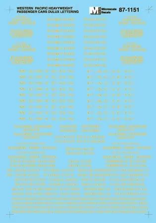 Microscale Decals 87-1151 HO Scale Western Pacific WP Heavyweight Passenger Cars