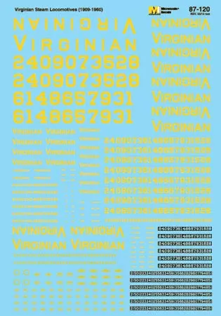 Microscale Decals 87-120 HO Scale Virginian Steam Locomotives