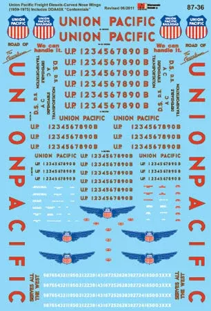 Microscale Decals 87-36 HO Scale Union Pacific Diesels
