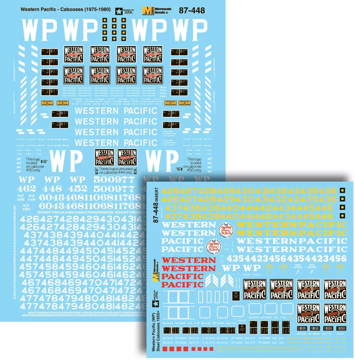 Microscale Decals 87-448 HO Scale Western Pacific GP40 "UP Scheme" & Cabooses