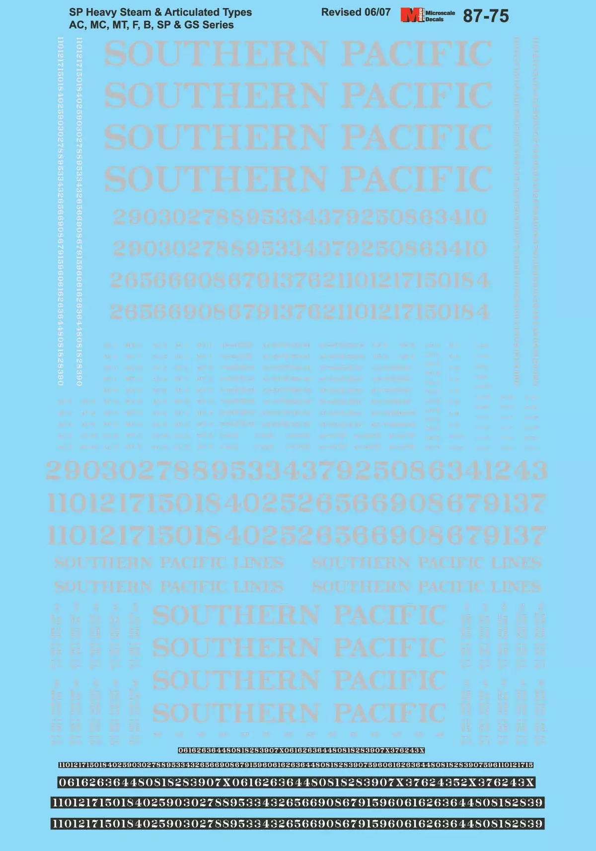 Microscale Decals 87-75 HO Scale Southern Pacific Heavy Steam Locomotives