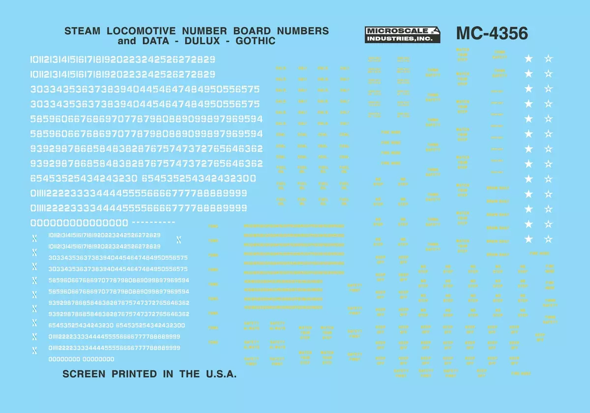 Microscale Decals MC-4356 HO Scale Steam Locomotive Data and Number Boards Gothic Dulux