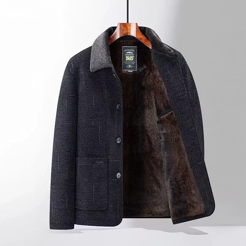 middle-aged and elderly cotton-padded jackets dad-style outerwear lapel wool coats