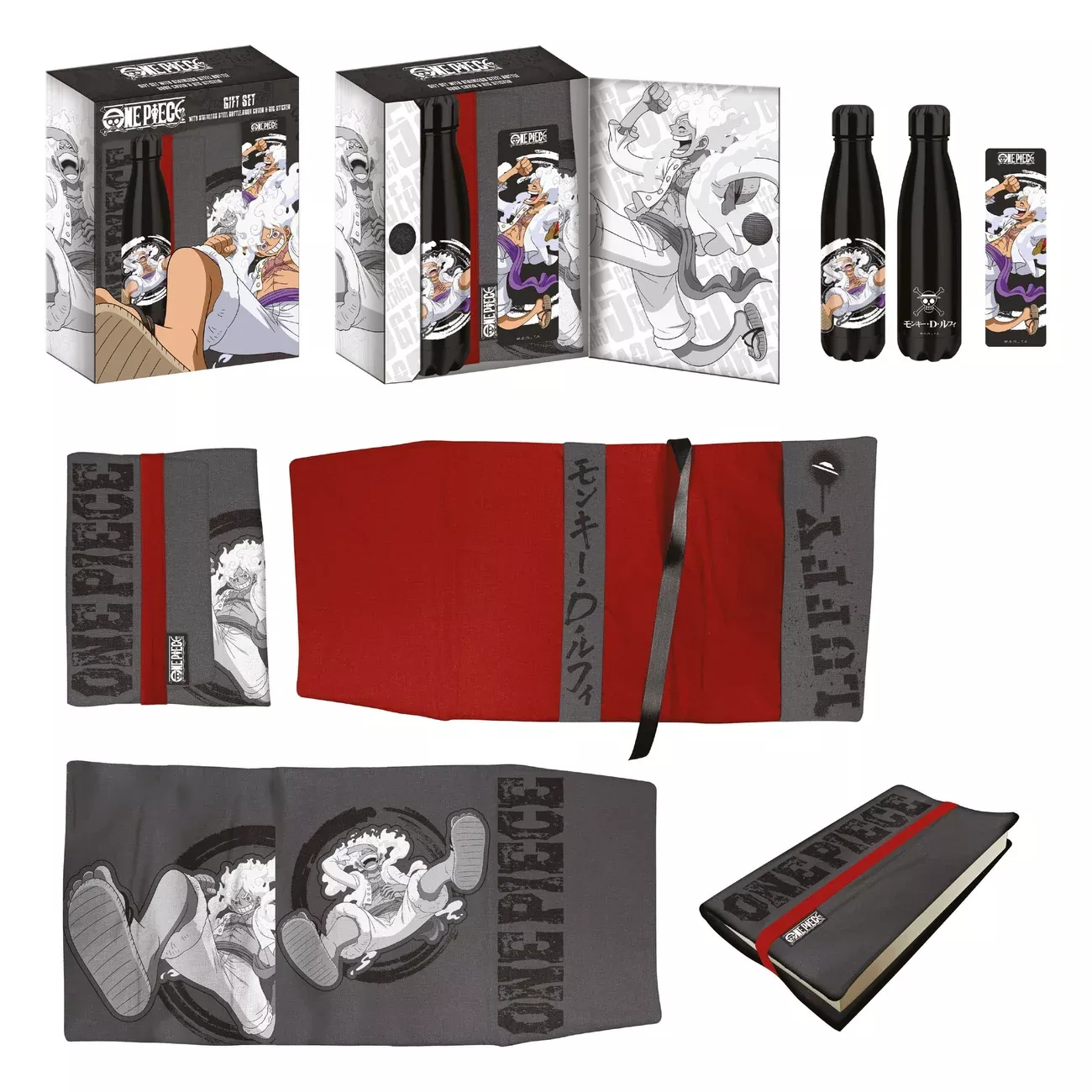 One Piece Steel Bottle, Stickers and Book Cover Gift Set