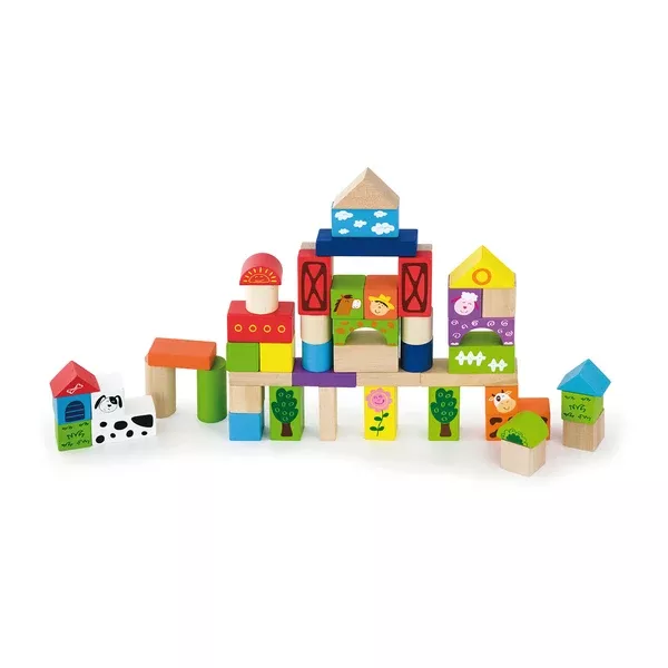 Original Toy Co Farm Wooden Blocks 50 Piece Set