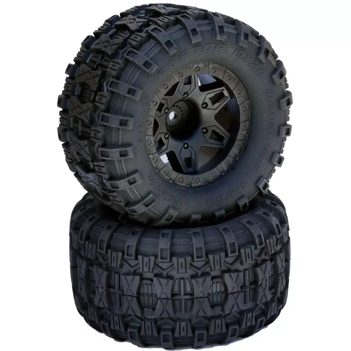 Powerhobby 2122-17 Raptor 2.8" Belted Tires on Black 17mm Hex Wheels with 1/2" Offset