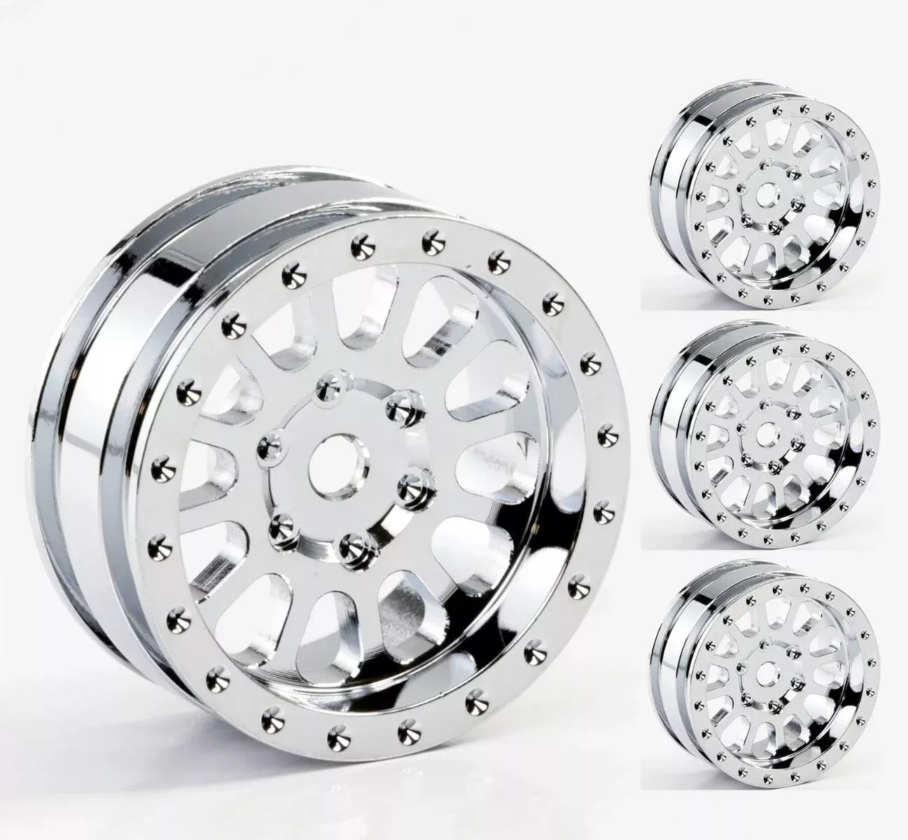 Powerhobby A24 Aluminum 1.0” Rock Crawler Wheels Axial SCX24 Chrome