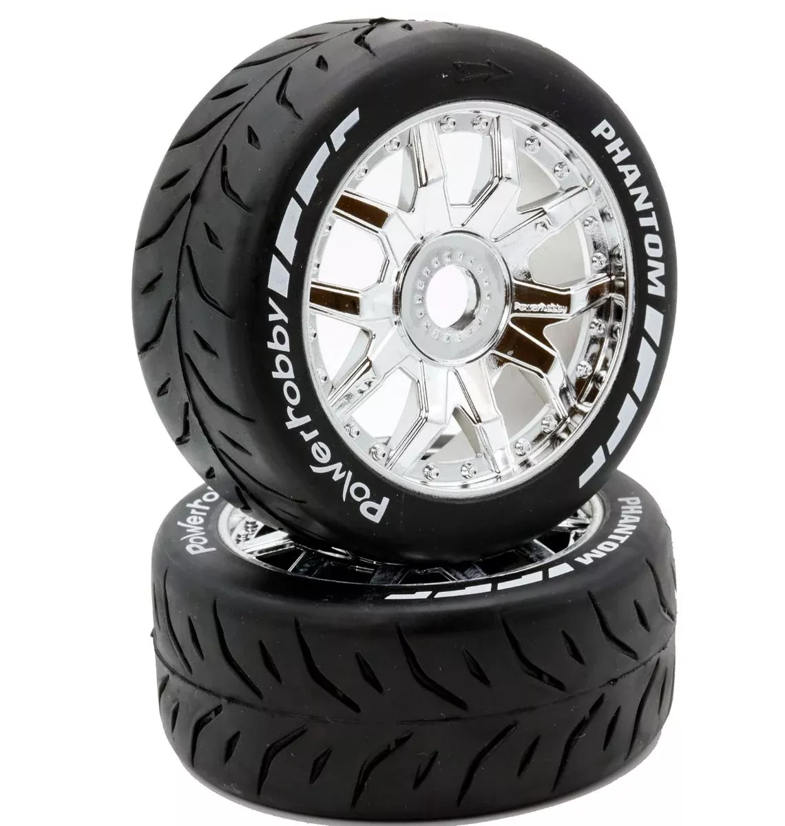 Powerhobby PHT2402-MCR 1/8 Phantom 3.8" Belted Tires on Chrome 17mm Hex Wheels