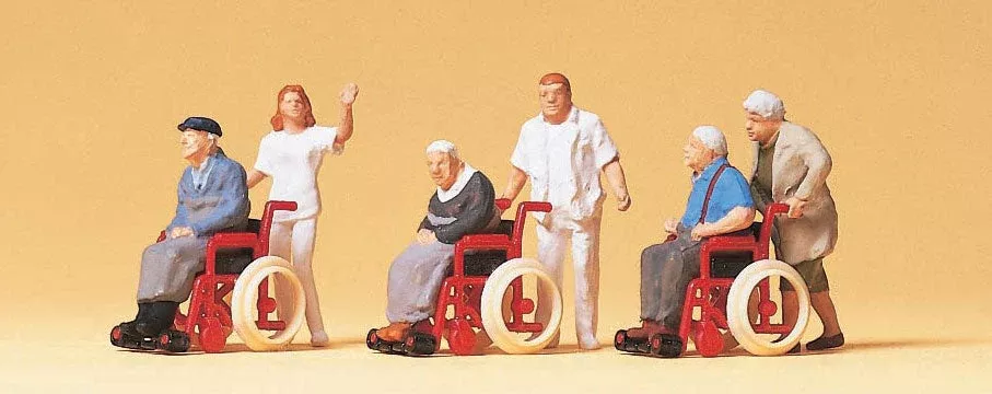 Preiser 10479 HO Elderly in Wheelchairs Set pkg(3) 6 Figures