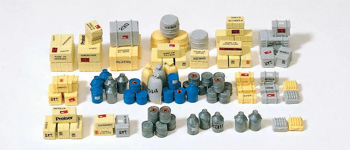 Preiser 17100 HO Scale Cargo Crates, Boxes & Sacks 90-Piece Kit