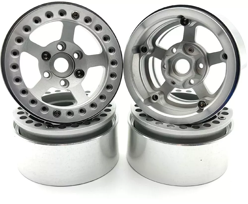 Racers Edge 3466 1.9" Silver Aluminum Beadlock 5 Star Crawler Wheels