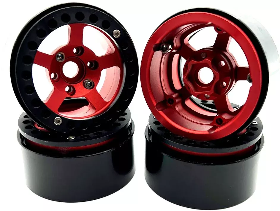Racers Edge 3468 1.9" Red and Black Aluminum Beadlock 5 Star Crawler Wheels