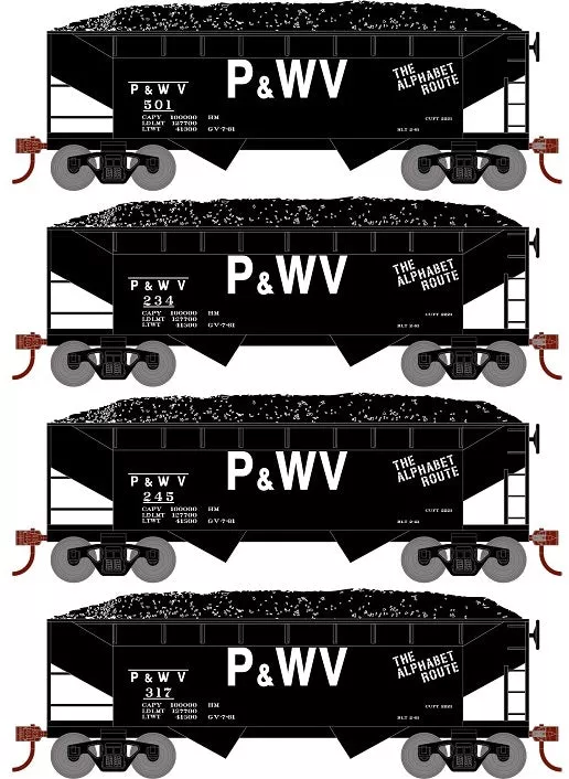 Roundhouse 1292 HO Scale 34' Offset Open Hopper Pittsburgh & West Virginia P&WV