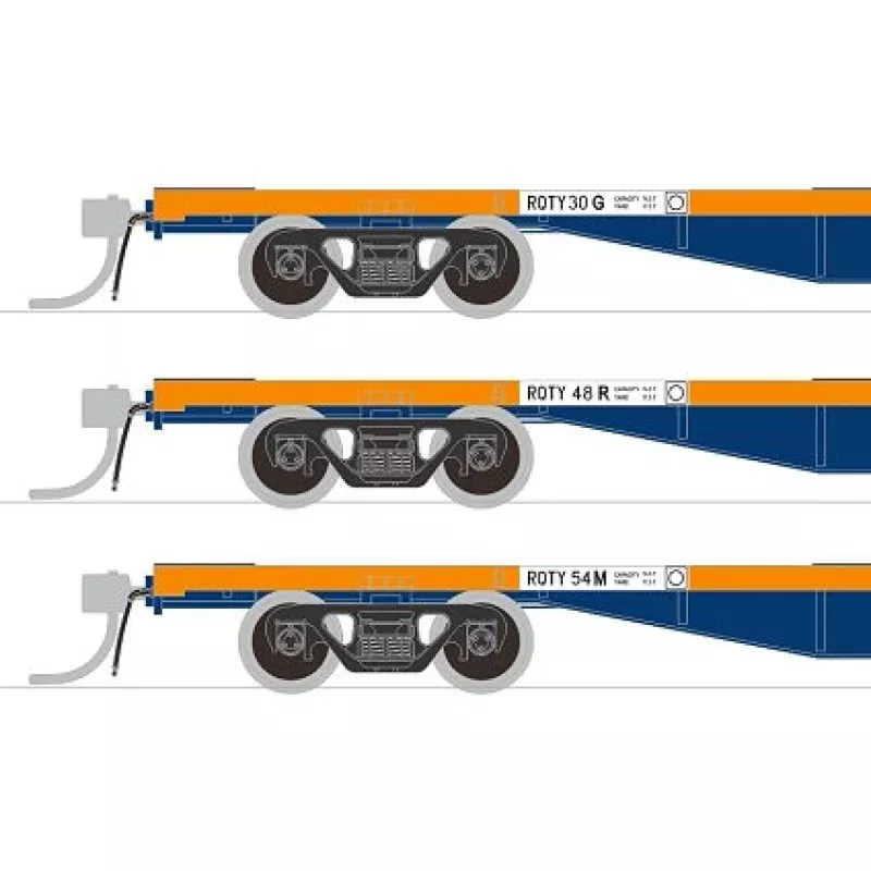 RQTY Pk B. (RQT002) Three 63' Container Wagon National Rail 'Seatrain SDS Models