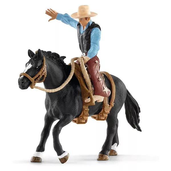 Schleich Farm World Saddle Bronco Riding With Cowboy Figure 41416