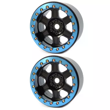 SSD RC SSD00431 Aluminum 2.2" Challenger Beadlock Wheels Black/Blue (2)
